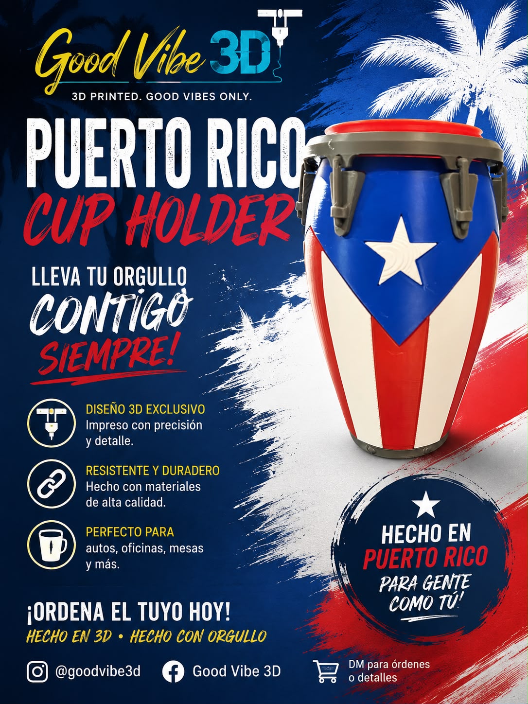 Puerto Rico conga cup holder impreso en 3D por GoodVibes3D