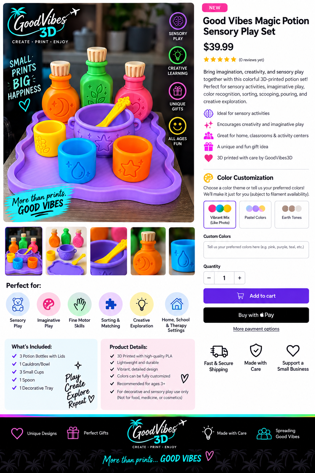 Good Vibes Magic Potion Sensory Play Set - customizable colors