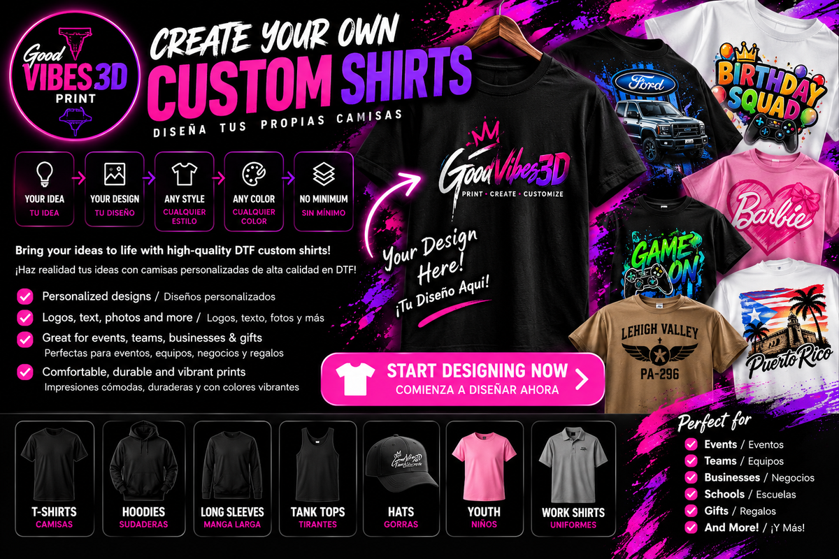 Promoción de camisas personalizadas GoodVibes3D