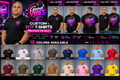 Illustrative GoodVibes3D DTF t-shirt catalog with black hero shirt, four placement options, and sixteen color mockups